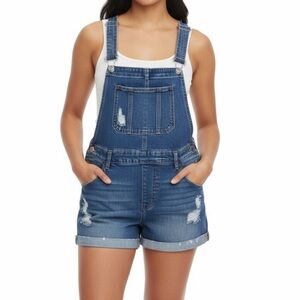 Almost Famous Distressed Denim Shortalls